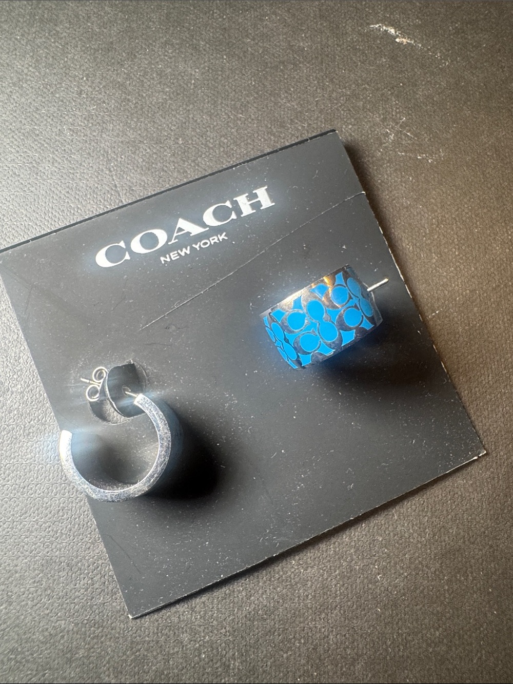 Coach Two-Piece Hoop Earring Set in Blue and Silver